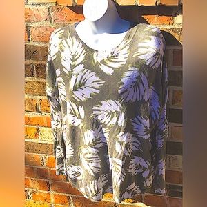 J.Jill Linen Blend Olive Palm Leaf ShirtWoman’s Size Medium